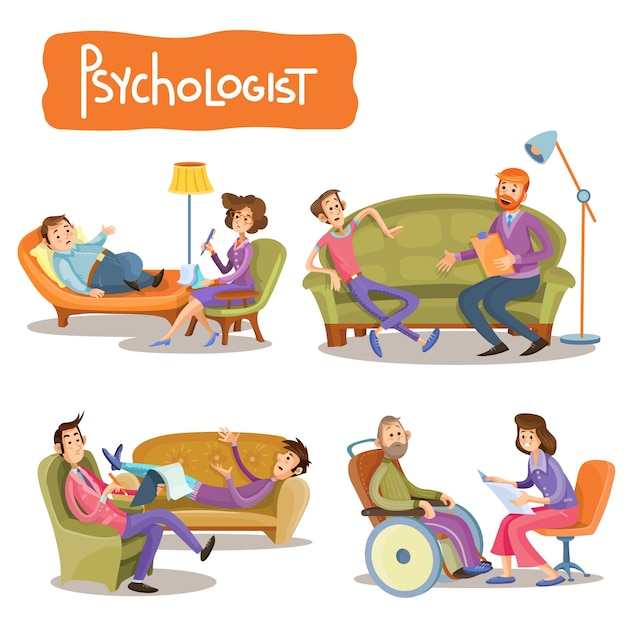 A set of vector cartoon illustrations the patient is talking with a psychotherapist, Free Vector A set of vector cartoon illustrations the patient is talking with a psychotherapist, Free Vector