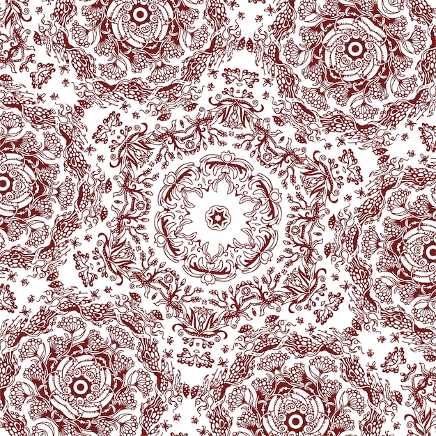 正方形の手描きの花柄 モノクロの背景 プレミアムベクター