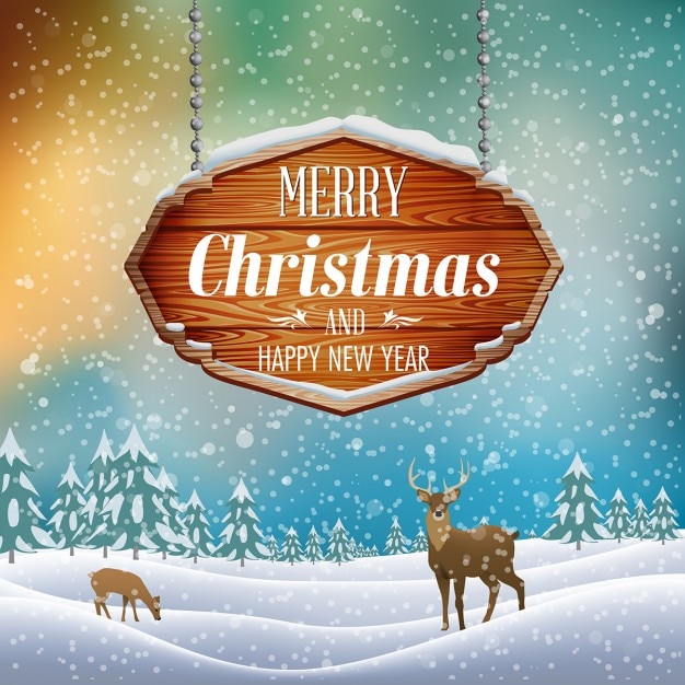 Download A wooden sign on a christmas landscape Vector | Free Download