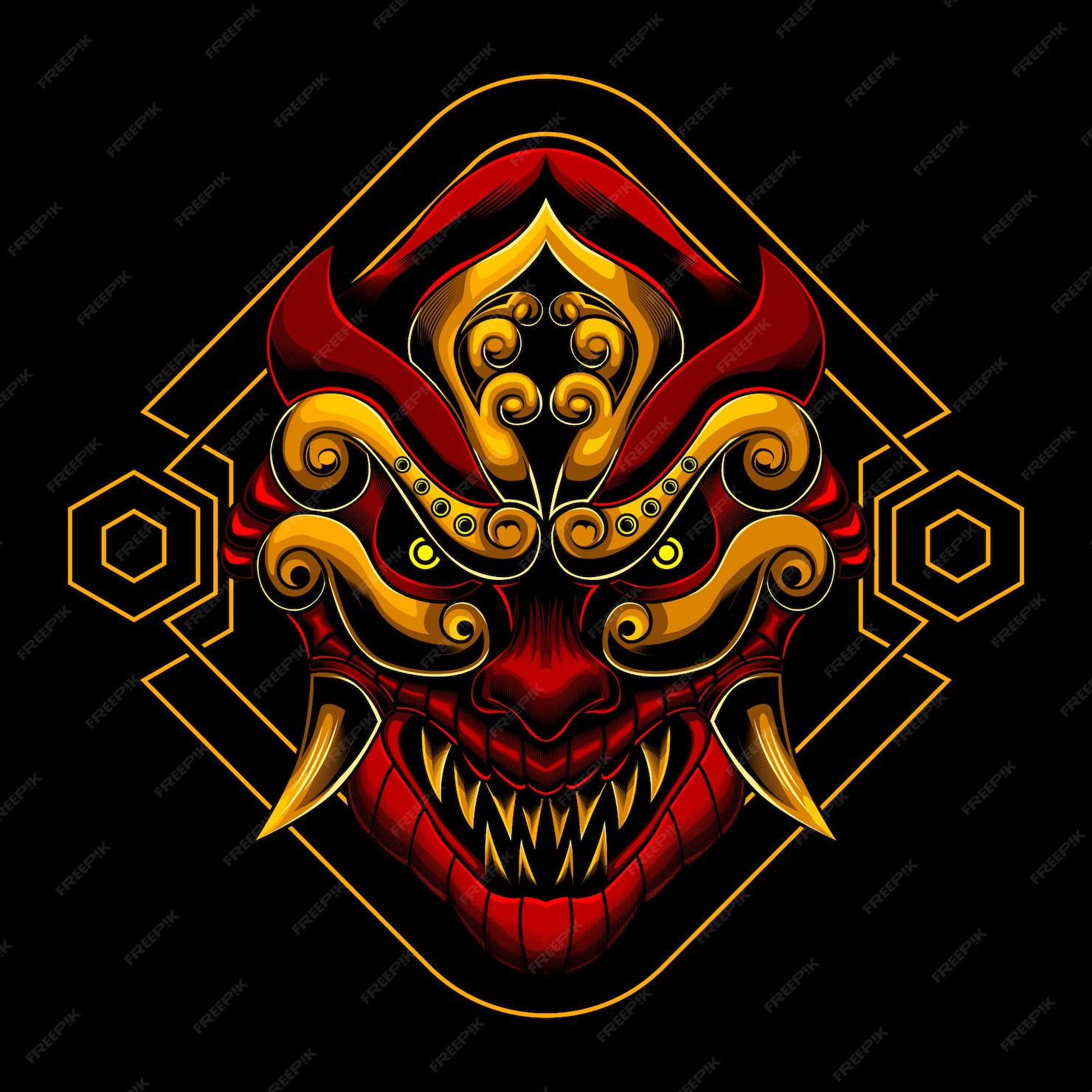 Premium Vector | Aangry ronin samurai mask