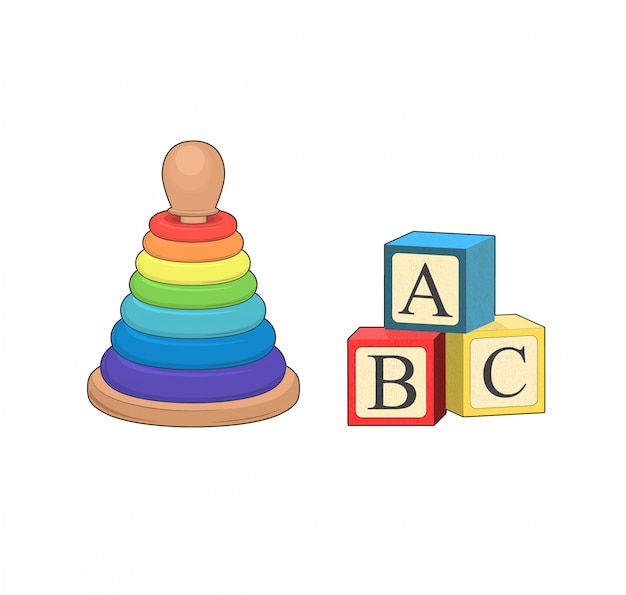 Abcブロック アルファベットのおもちゃのキューブ 赤ちゃんのおもちゃ のピラミッド ロジックゲーム 子供の遊びの発達 スタックゲーム学習 孤立したグラフィックイラスト プレミアムベクター