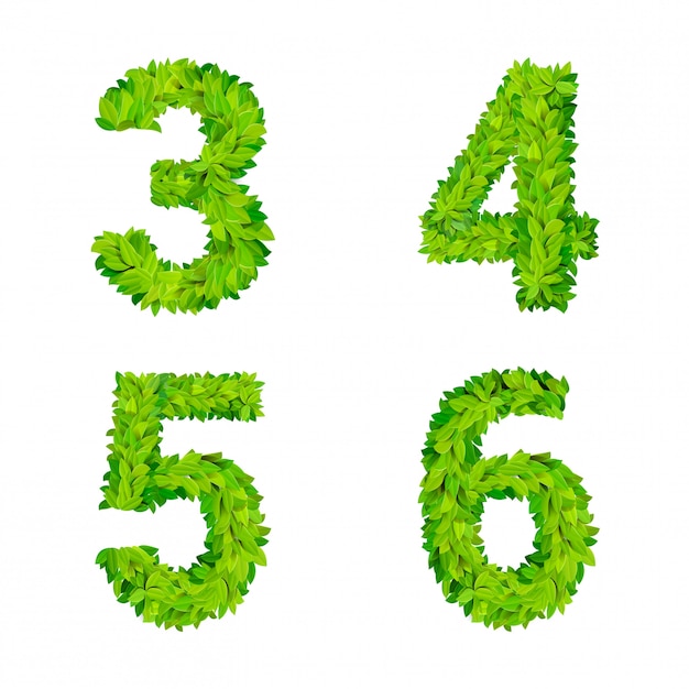 Abcの草の葉文字数要素現代の自然プラカードレタリング緑豊かな葉の落葉性セット 3 4 5 6葉葉のある葉状の自然な文字ラテン英語のアルファベットフォントコレクション 無料のベクター