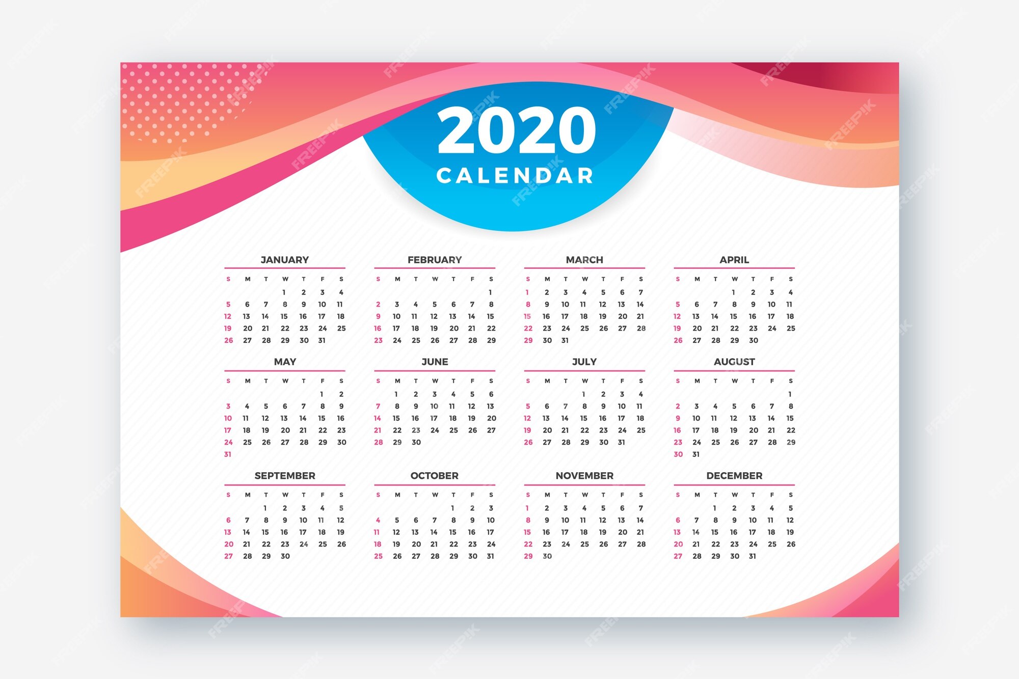 Free Vector | Abstract 2020 calendar template