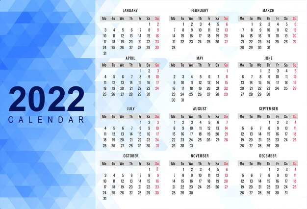 Free Vector Abstract 2022 New Year Calendar Template Design