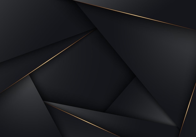 Abstract 3d black stripes low polygon triangles with golden lines overlapping background. luxury sty