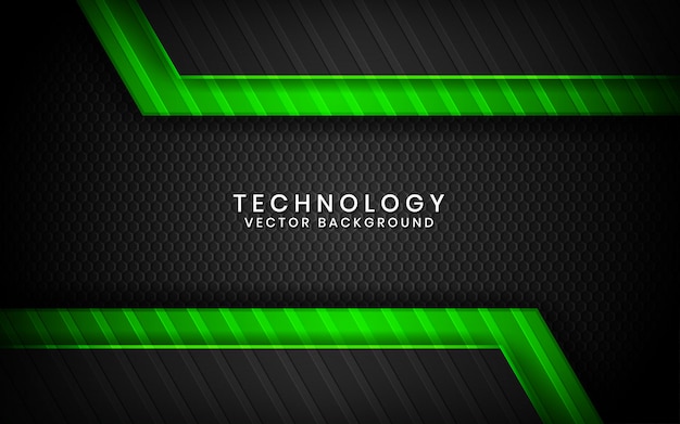 Premium Vector Abstract 3d Black Technology Background Overlap Layers On Dark Space With Green Light Effect Decoration