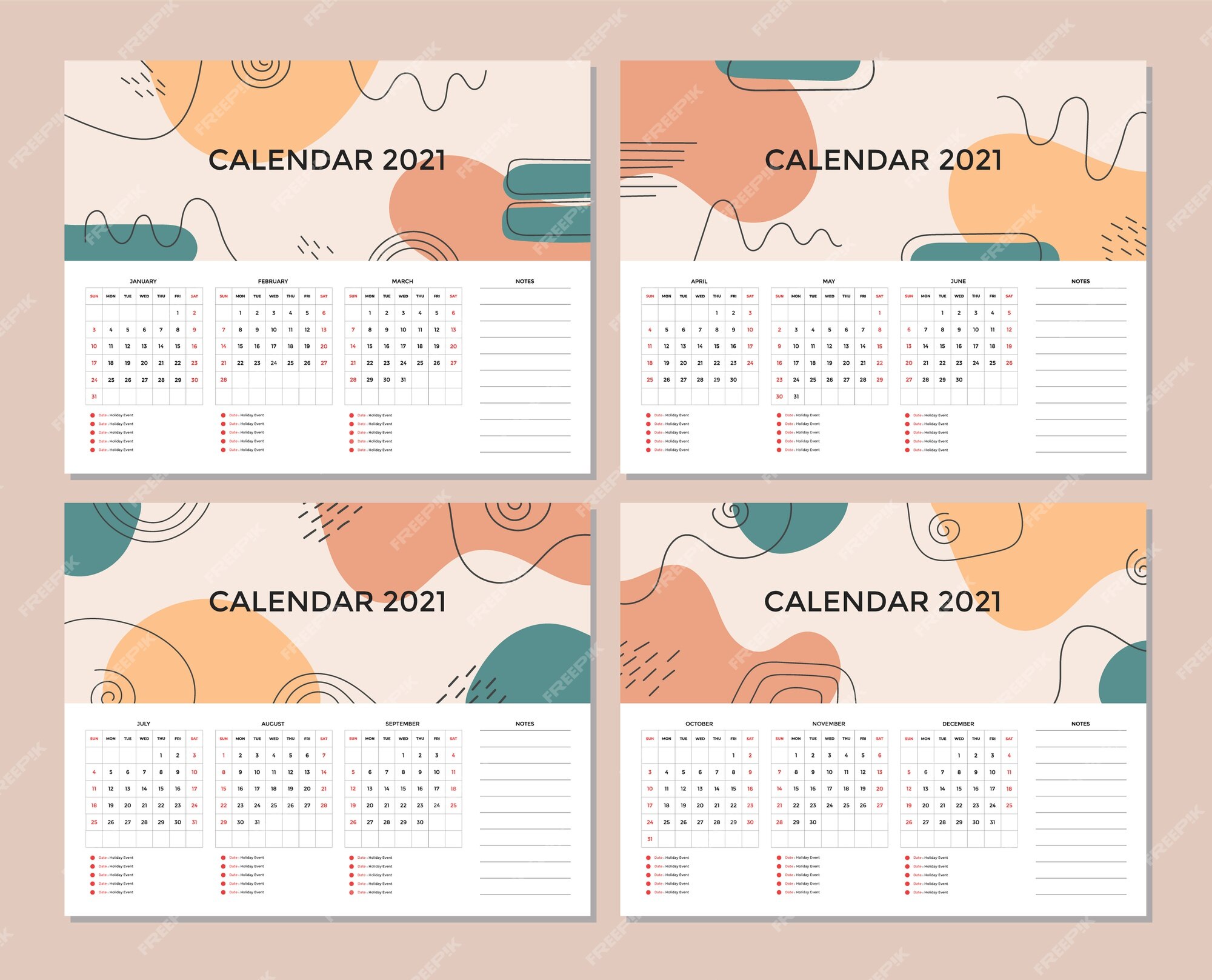 Premium Vector | Abstract artistic desk calendar design with week ...