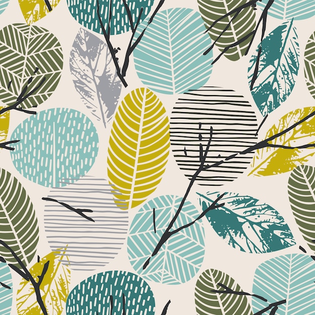 Abstract autumn seamless pattern with leaves | Premium Vector