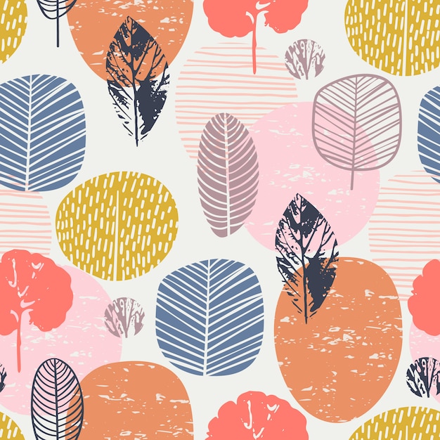 Abstract autumn seamless pattern with leaves. Premium Vector