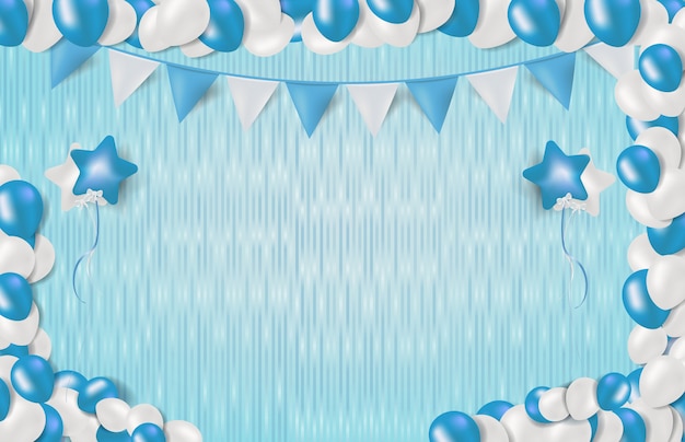 Premium Vector | Abstract background of blue fun party with balloon frame