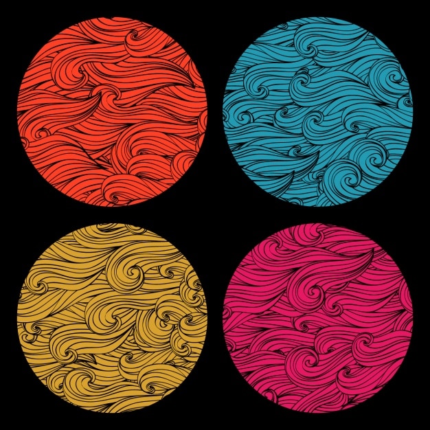 Set of colored round shape made of waves ornaments. Elements for