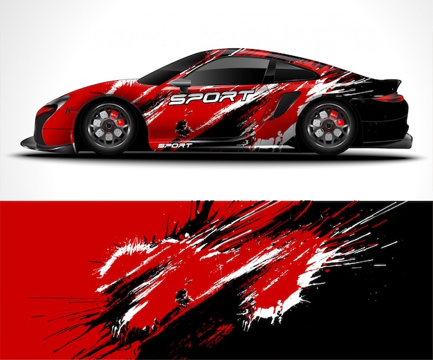 スポーツカーラップのデザインと車両のカラーリングをレースするための抽象的な背景 プレミアムベクター