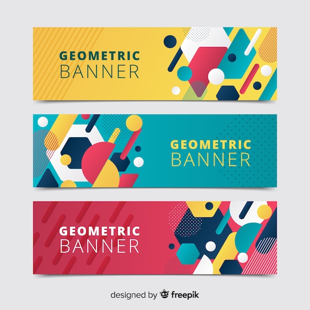 Free Vector Abstract Banners With Colorful Geometric Shapes