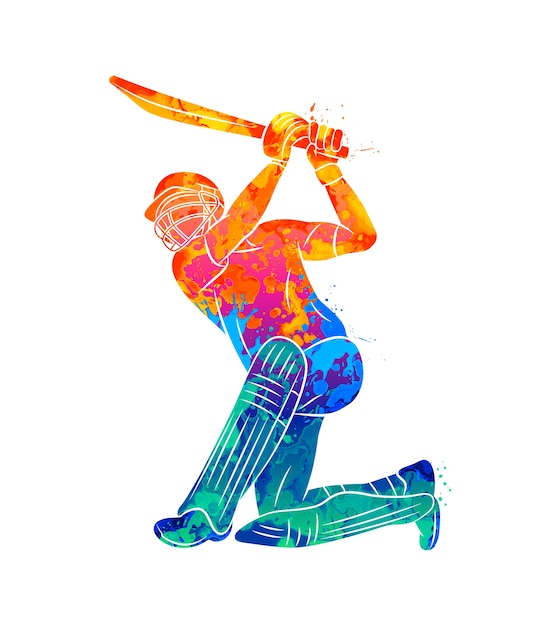 Premium Vector | Abstract batsman playing cricket from splash of ...