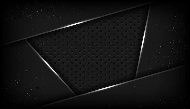 Abstract black overlap shape tech with glitters Premium Vector