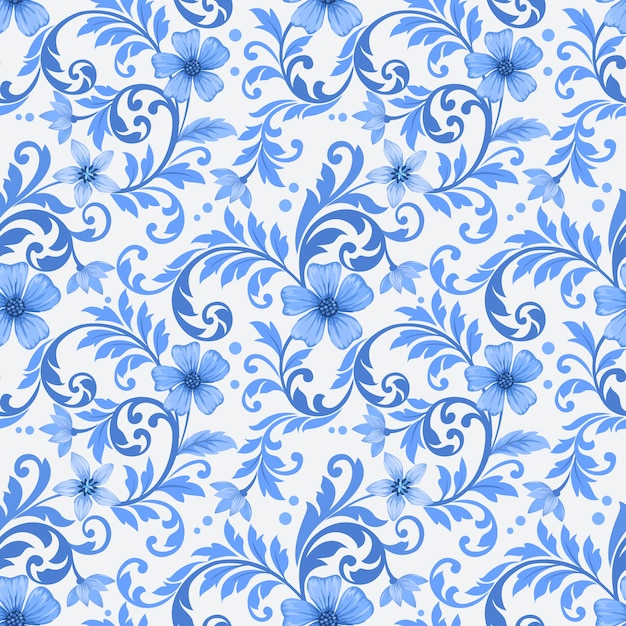 Premium Vector | Abstract blue flowers ornament seamless pattern.