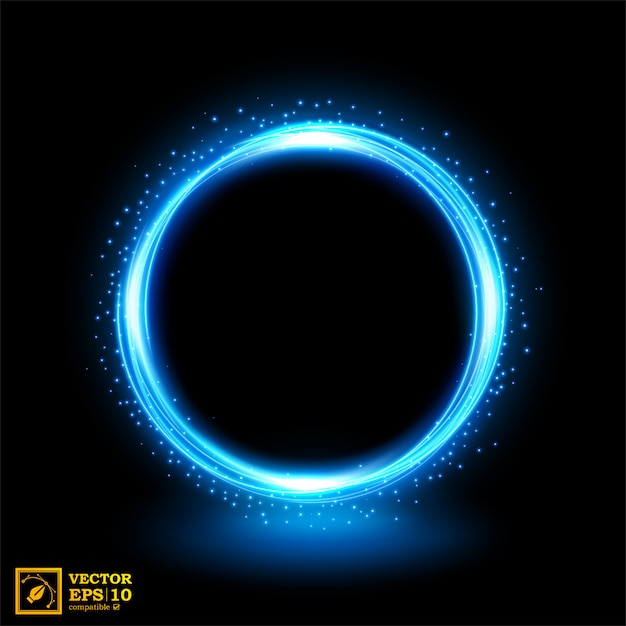 Abstract blue line of light with blue sparks. Premium Vector