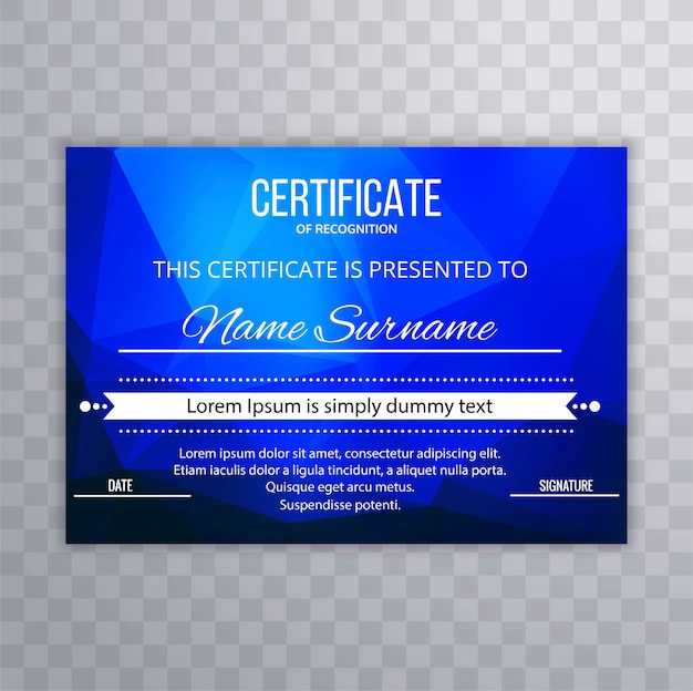 Premium Vector | Abstract blue polygon certificate template design