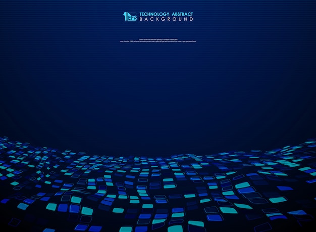 Abstract blue square flying design of technology background. Premium Vector