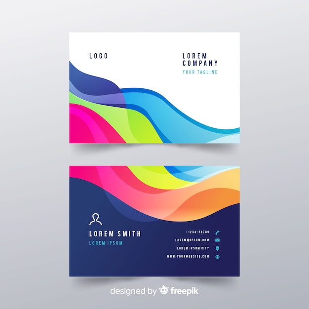 Abstract business card with colorful overlapping wave design Free Vector