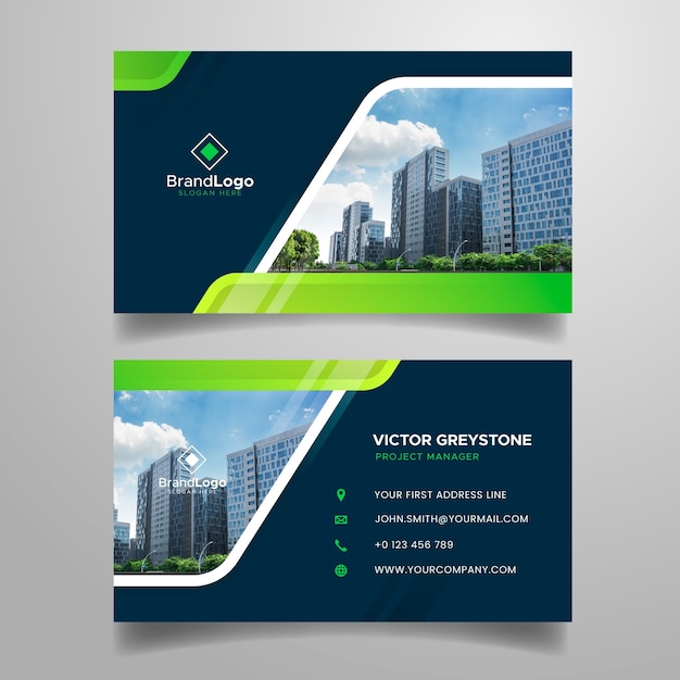 Abstract business card with modern shapes and picture Free Vector
