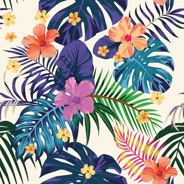 Abstract color tropical pattern seamless light Premium Vector