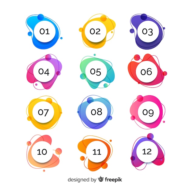 Abstract colorful bullet point collection Free Vector