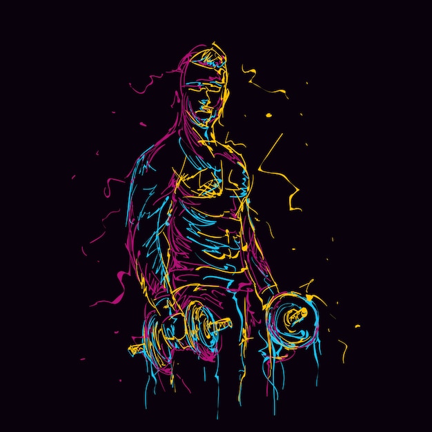 Abstract colorful man working out with dumbbell Premium Vector