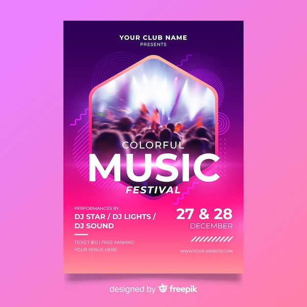 Free Vector | Abstract colorful music poster template with photo