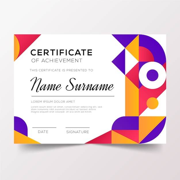 Free Vector | Abstract colourful geometric certificate template