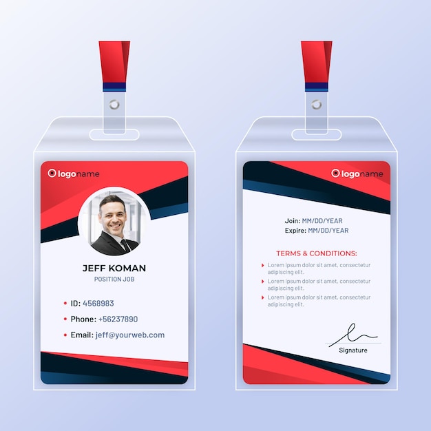 Abstract design id cards template with photo Free Vector