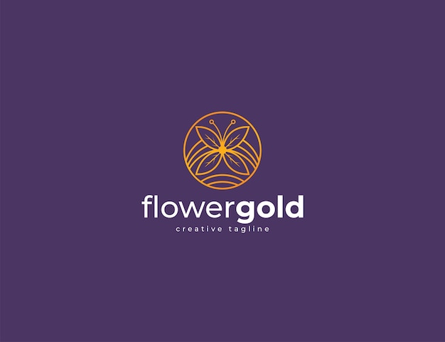 Premium Vector Abstract Elegant Flower With Gold Circle And Flower Gold Lettering Logo Design Template