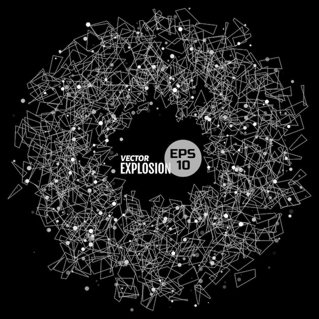 Abstract explosion consists of dots and geometric shape. design element for science, technological publication. Premium Vector
