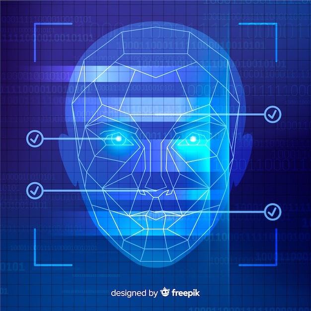 Abstract facial recognition blue background Vector | Free ...