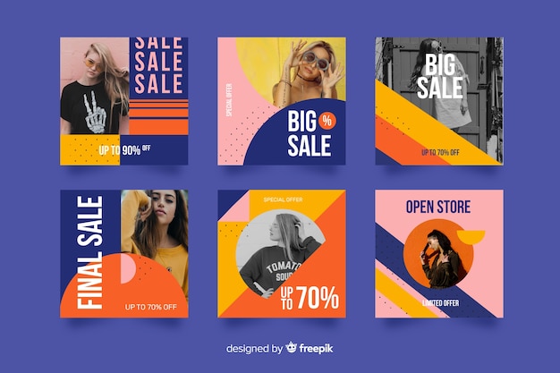Abstract fashion sale instagram post collection Free Vector