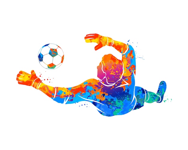 Premium Vector Abstract Football Goalkeeper Is Jumping For The Ball Soccer From A Splash Of Watercolors Illustration Of Paints