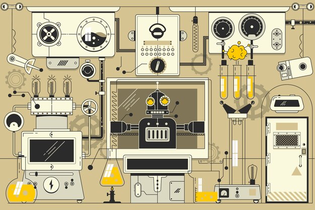 抽象的な未来的な電子実験室のbackground Thin線ストロークイラスト プレミアムベクター