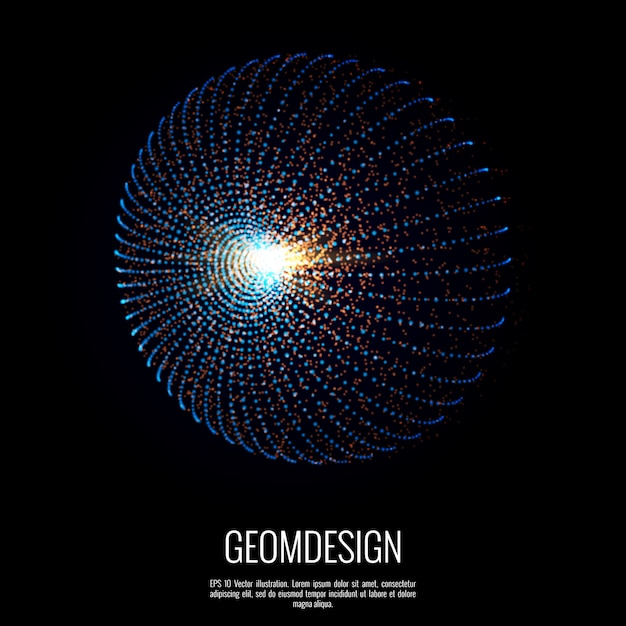 Abstract geometric shape consists of dots. burst of craft in space designed with particles element. Premium Vector