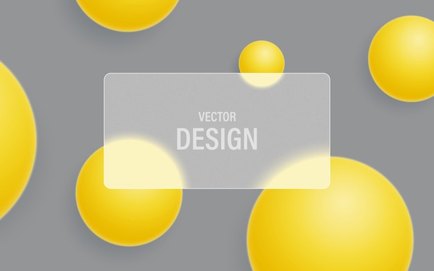 Abstract glass morphism background with yellow spheres and frosted transparent glass on a ultimate g