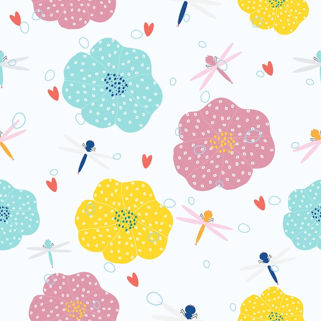 Abstract hand drawn flowers seamless pattern background Premium Vector