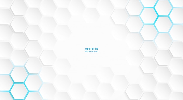 Abstract Hexagon White Background Blue Light And Shadow Vector