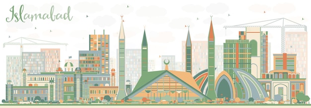 Premium Vector | Abstract islamabad skyline with color buildings.