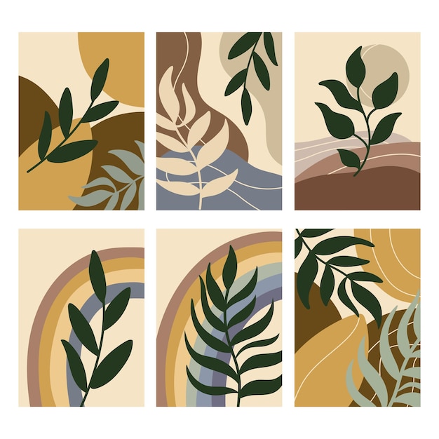 Premium Vector | Abstract Leaves Art Set Of Posters With Plants And ...