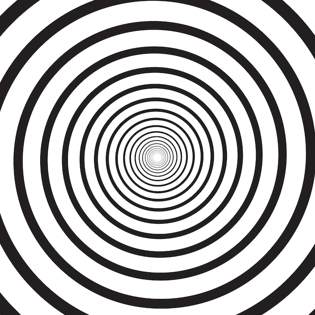 円形の渦巻き らせんまたは渦と抽象的な白黒のサイケデリックな正方形の背景 丸い錯覚または放射状のねじれの背景 黒と白の色でモダンなイラスト プレミアムベクター