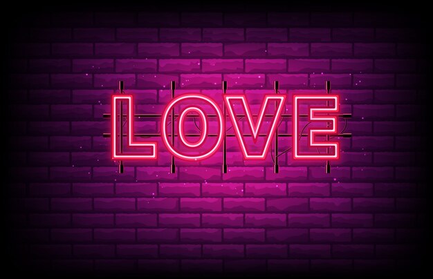 Premium Vector | Abstract neon love sign with brick wall