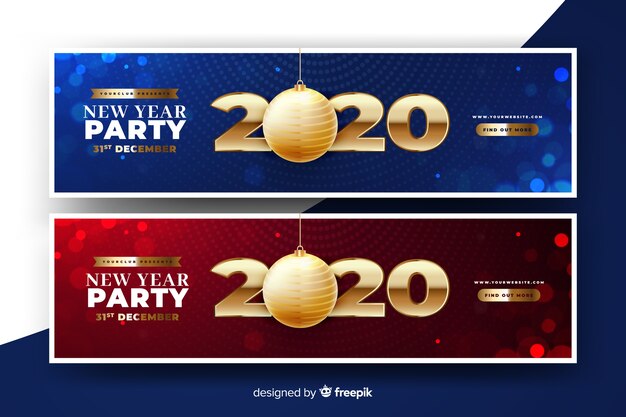 Abstract new year 2020 party banners Free Vector