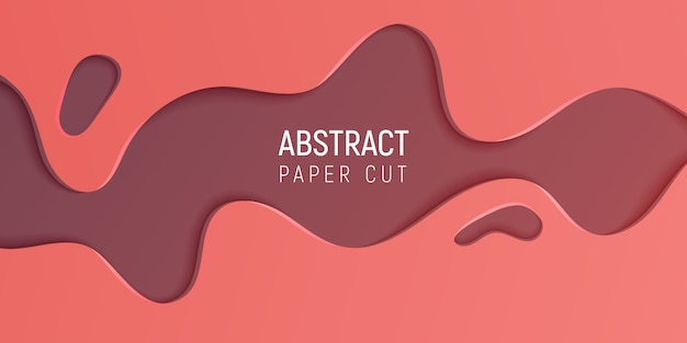Abstract paper cut slime background with coral and brown paper cut waves Premium Vector