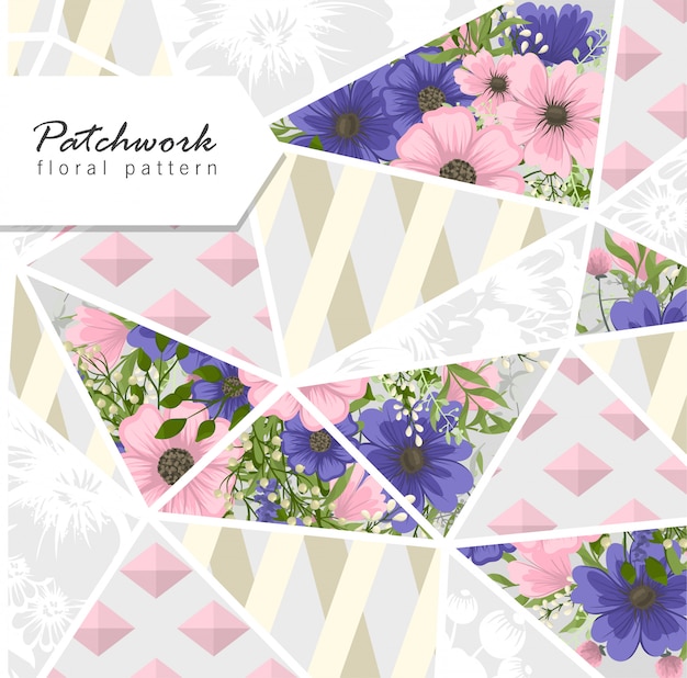 Abstract patchwork with flowers Free Vector