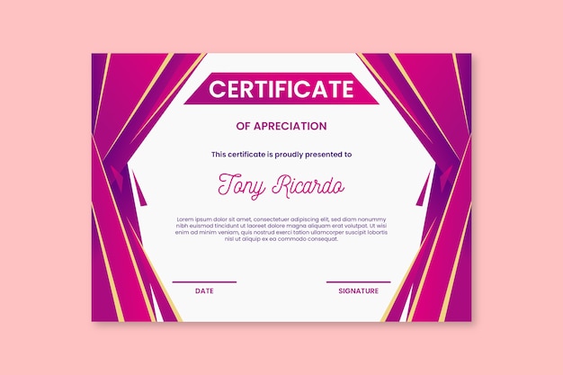 Abstract Pink Shapes Certificate Template Free Vector