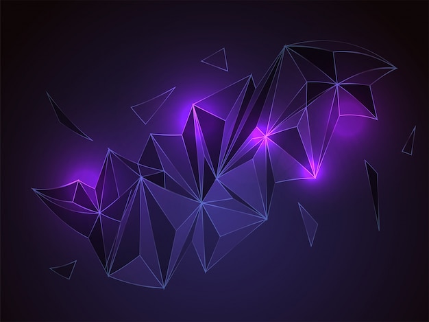 Abstract polygonal or low poly shapes with neon light effect. Free Vector Abstract polygonal or low poly shapes with neon light effect. Free Vector